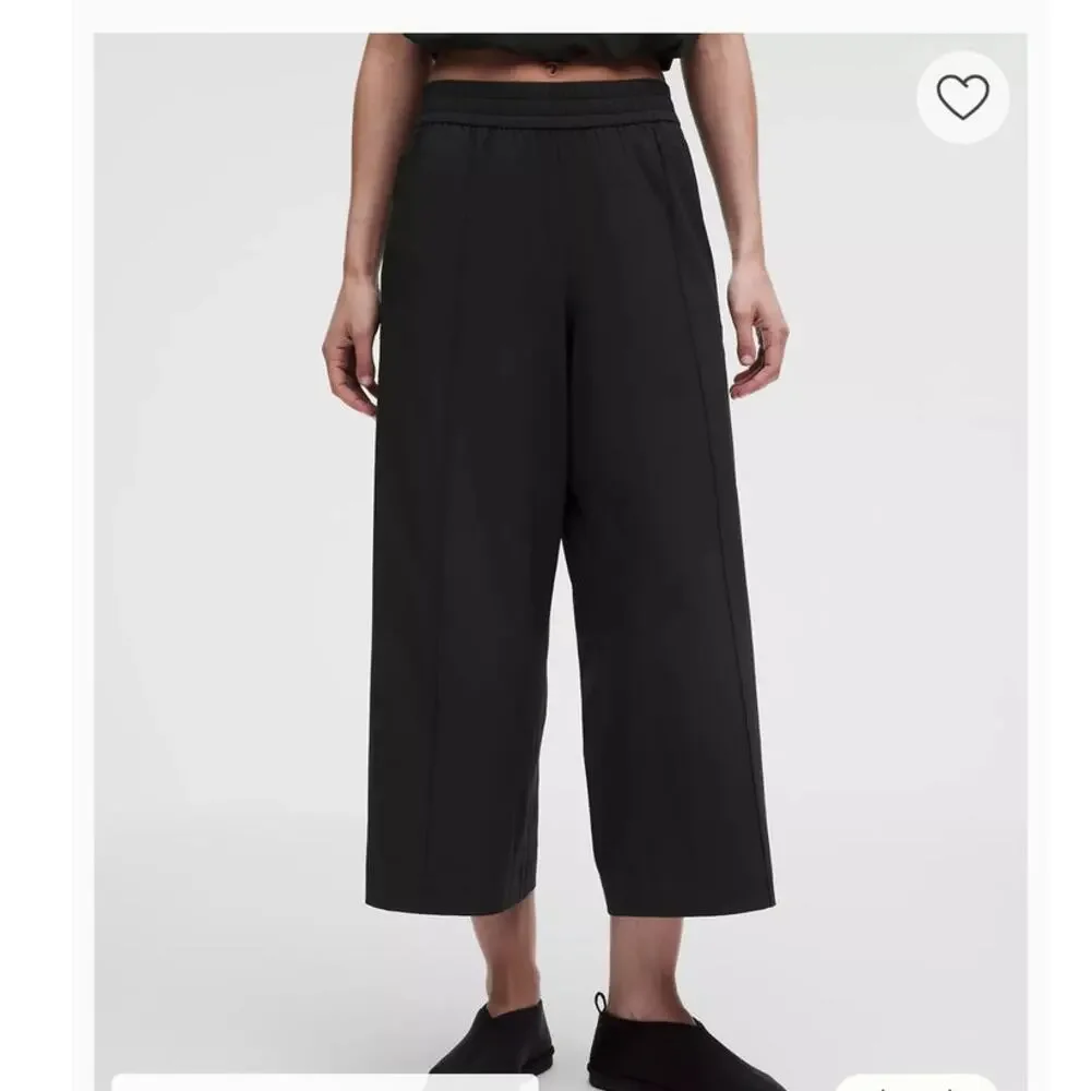 Lululemon Breezily Mid Crop Pants Black Wide Leg Drawstring Lounge Travel Women